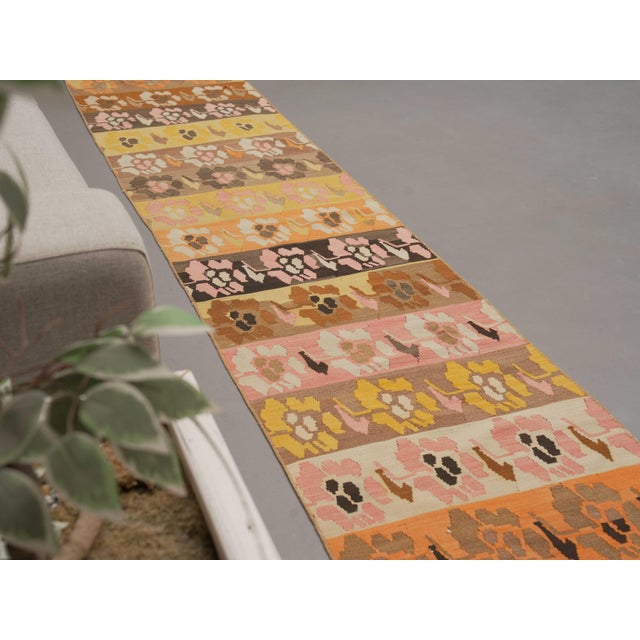 Turkish 1970s Vintage Handmade Wool Cotton Yellow Area Rug For Sale - Image 3 of 11