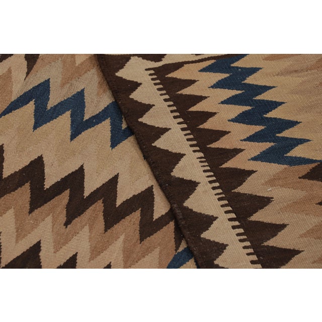 Beige Vintage Persian Kilim Runner, Bold Blue and Beige-Brown Chevrons - Rug & Kilim For Sale - Image 8 of 8