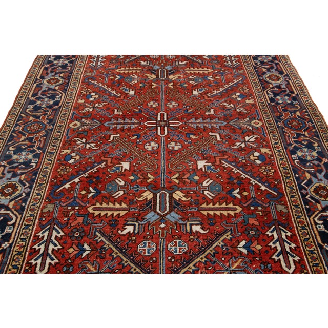 Allover Designed Hand-Knotted Persian Heriz Wool Rug Handmade in Red For Sale - Image 9 of 9