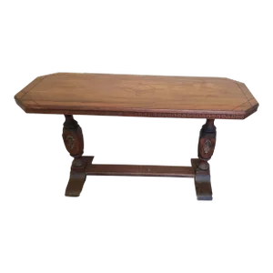 19th Century Baroque Style Walnut Trestle Base Library Table