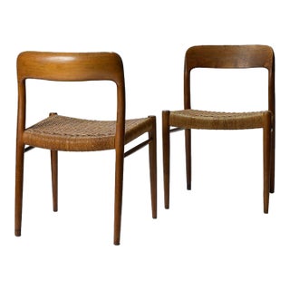 Neils O. Möller Model 77 Dining Chairs, Teak & Papercord, 1960s For Sale