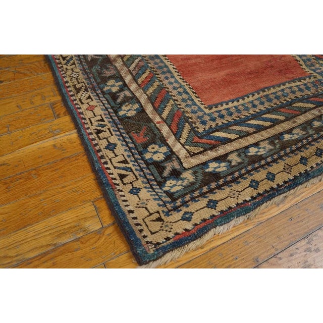 Burnt Orange 1930s Burnt Orange Geometric Antique Caucasian Rug 3' 0'' X 4' 4'' Knotted Wool Carpet For Sale - Image 8 of 9