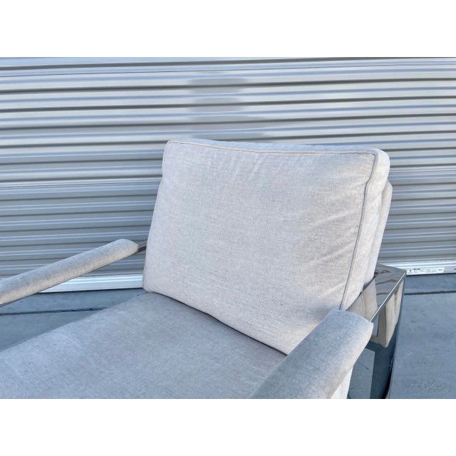 White Mid Century Modern Chrome Lounge Chairs Attributed to Milo Baughman - Set of 2 For Sale - Image 8 of 12