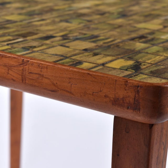 Brown Early Mid-Century Modern Danish Ceramic Tile Teak Square Tall Side Table For Sale - Image 8 of 10