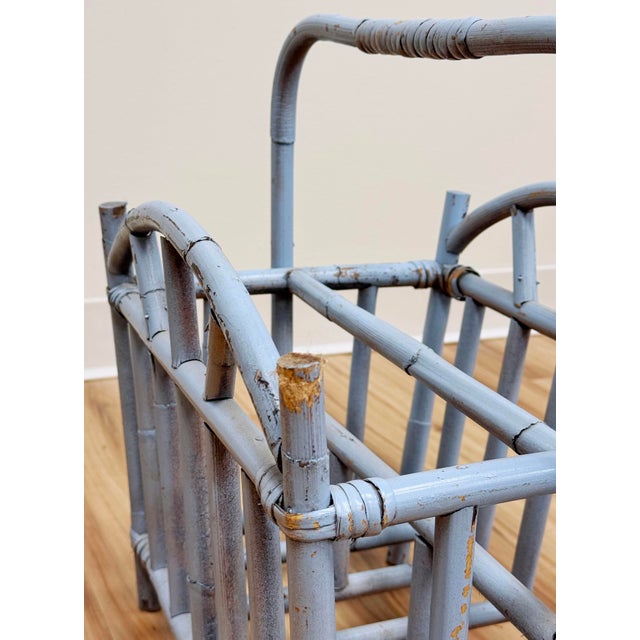 Vintage Periwinkle Blue Rattan Magazine Rack For Sale - Image 12 of 12