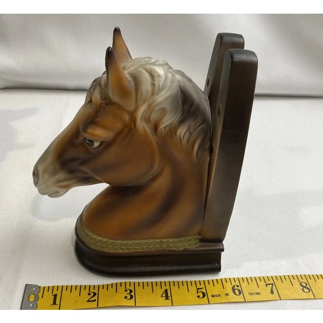 Bronze Vintage MCM Horse Ceramic Horse HeadBookends-pair For Sale - Image 8 of 9