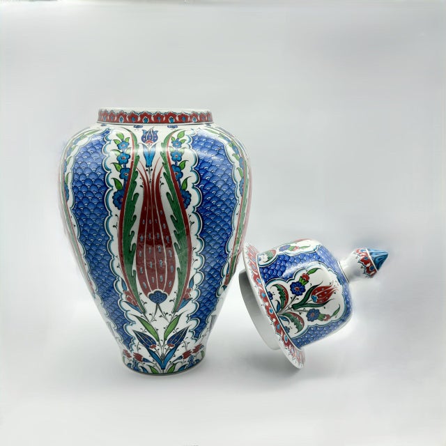 2020s Handmade Ceramic Grand Shah Vase with Lid (60cm) Blue Scale and Imperial Tulip For Sale - Image 5 of 8