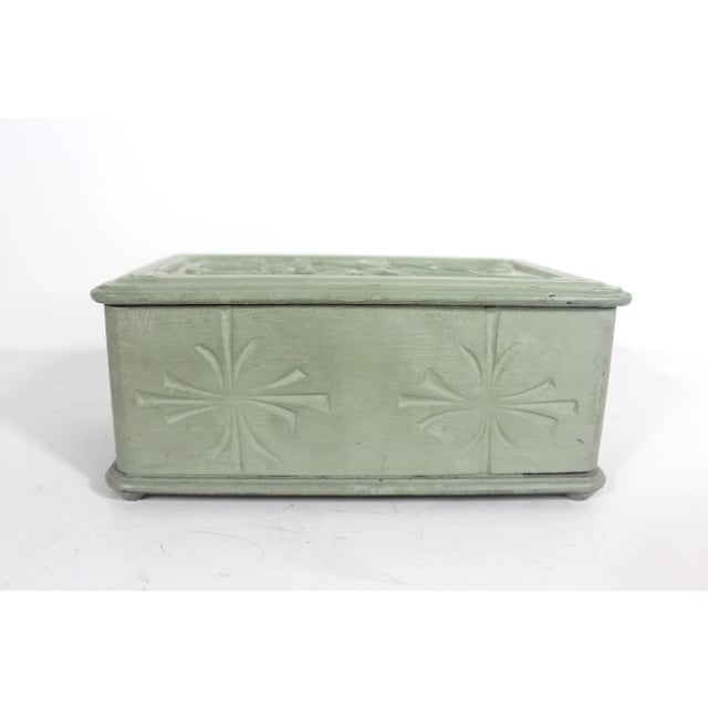 Wood Vintage Folk Art Handmade Carved and Painted Wood Trinket Box Green For Sale - Image 7 of 12