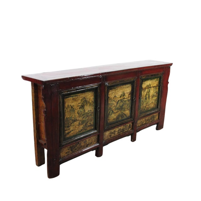 Late 19th Century Mongolia Sideboard With Hand Painted Mountains Doors For Sale - Image 4 of 11