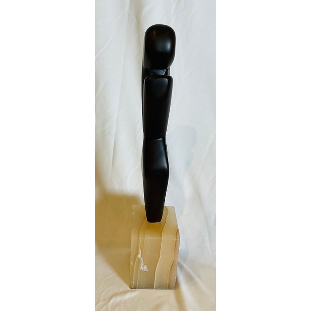 Mid-Century Modern Mid Century Hand Carved Teak Sculpture on Alabaster Base For Sale - Image 3 of 9