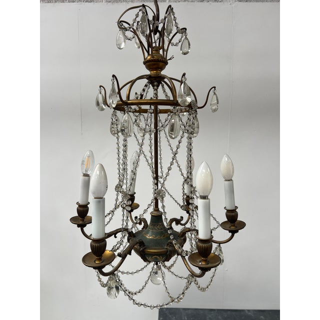 Louis XVI Glass Chandelier with Pearl Garland and Painted Sheet Metal For Sale - Image 9 of 18