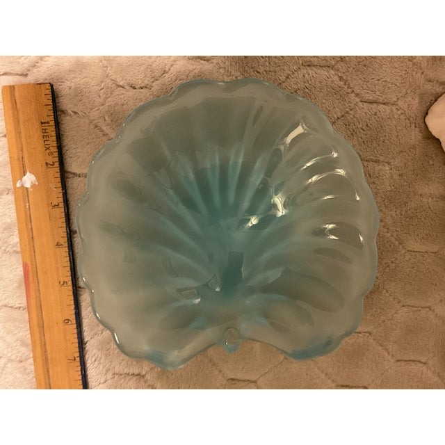 1970s Murano Hand Blown Opalescent Blue Italian Art Glass Seashell Shaped Bowl For Sale - Image 5 of 8