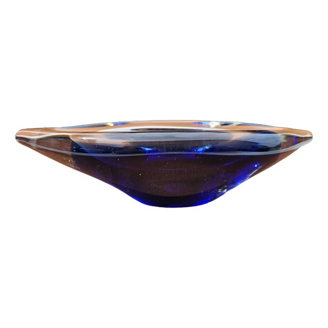 Glass Cobalt Boat Plate by František Špinar for Skrdlovice, 1970s For Sale