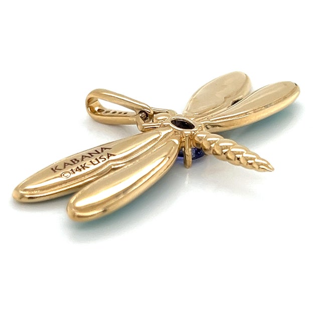 Kabana Opal Diamond Tanzanite 14k Yellow Gold Dragonfly Charm Pendant For Sale - Image 4 of 6