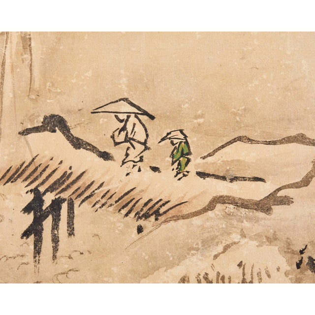 Beige Japanese Meiji Two-Panel Screen Chinese Country Winter Landscape For Sale - Image 8 of 13