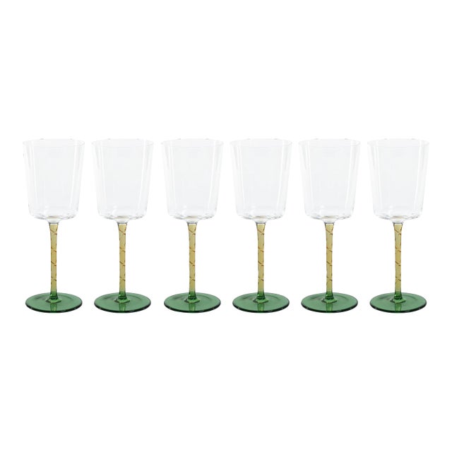 Sachi Green & Amber White Wine Glasses, Set of 6 For Sale