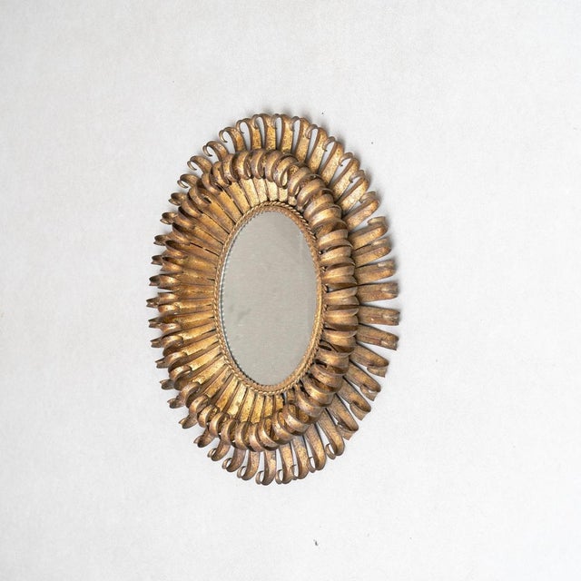 Mid-Century Modern Sunburst Mirror in Brass, 1960 For Sale - Image 4 of 11