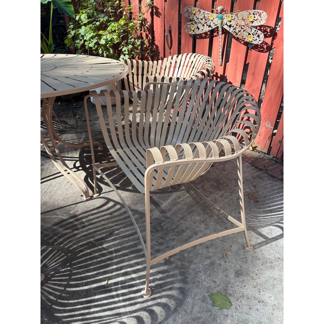 Mid 20th Century Mid 20th Century Woodard Strap Iron Patio Set, Winter Beige Powder Coated, 5 Pieces, Attributed For Sale - Image 5 of 9