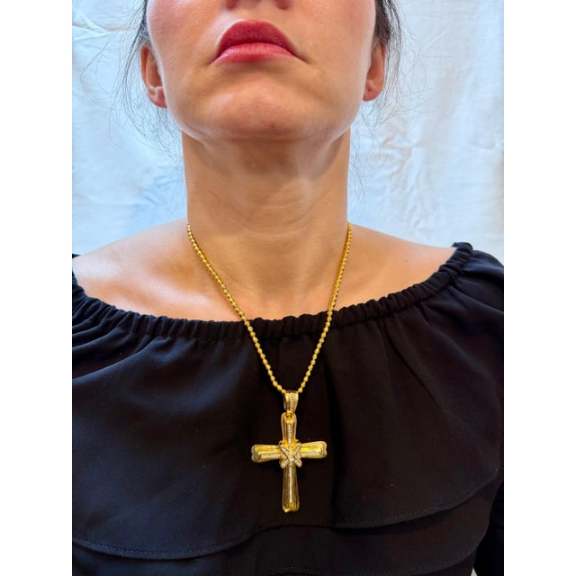 2.8 Ct White Diamond Big Cross Pendant in 14 Kt Yellow Gold with Big Bail 21.5gm For Sale - Image 13 of 18