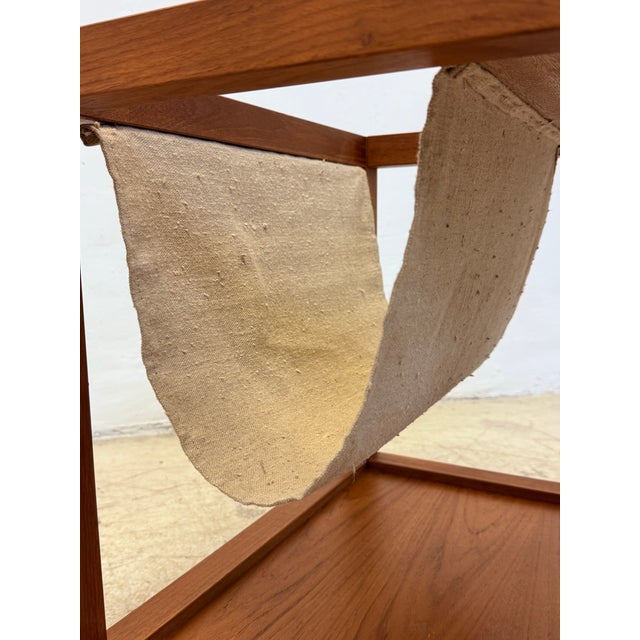 Mid-Century Danish Modern Teak Wood Rolling End Table With Magazine or Book Holder For Sale In Miami - Image 6 of 12