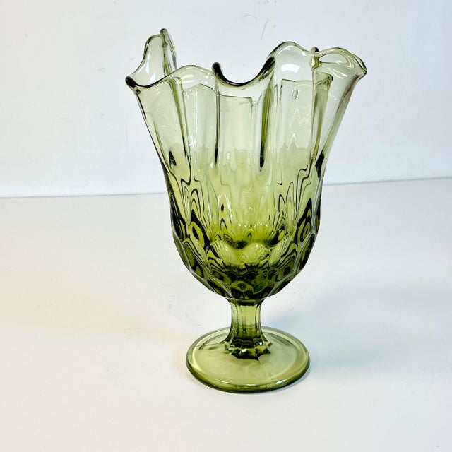 Glass Mid-Century Boho Chic Compressed Viking Glass Handkerchief Rim Vase For Sale - Image 7 of 13