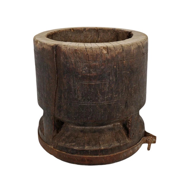 1920s Old India Wood Pestle Pot For Sale
