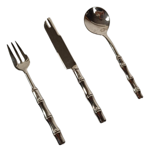 Vintage Flatware Dessert Set in Silver Plate and Faux Bamboo, 1970s, Set of 20