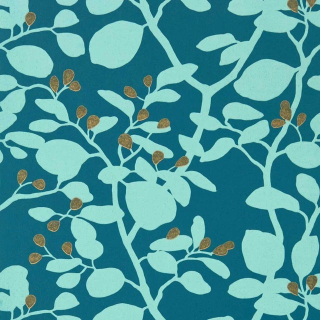 Harlequin Ardisia Wallpaper in Amazonia/Teal/ Gold For Sale