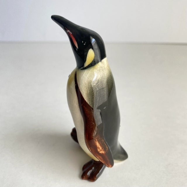 Art Deco Vintage Emperor Penguin Figurine Hand Painted Ceramic Miniature Statue For Sale - Image 3 of 9