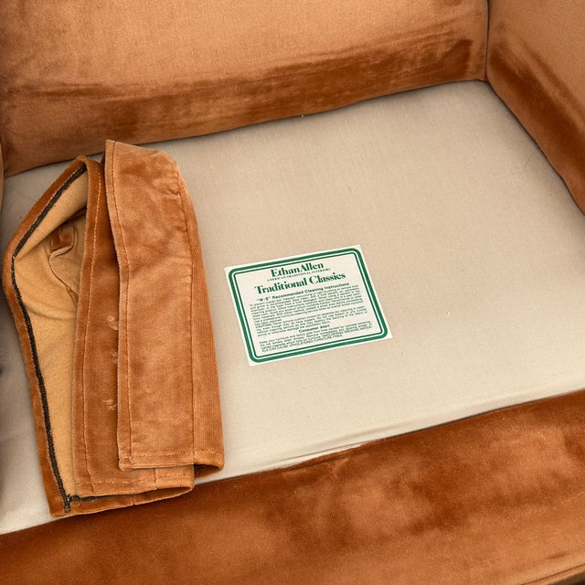 Vintage Ethan Allen Wingback Lounge Chair & Ottoman Set in Burnt Orange Velvet Upholstery For Sale - Image 11 of 12