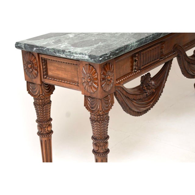Vintage Carved Walnut Console Table with Marble Top, 1930 For Sale - Image 10 of 12