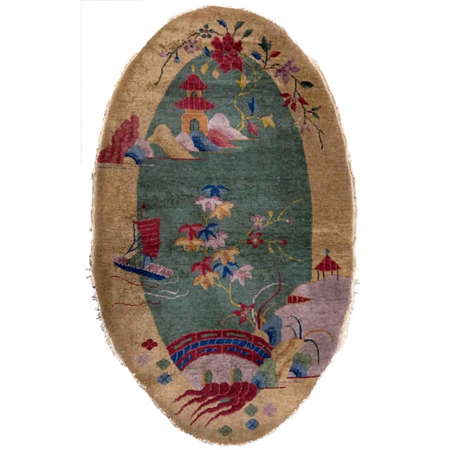 Green 1920s Antique Handmade Art Deco Chinese Rug For Sale - Image 8 of 8
