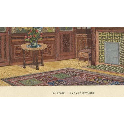 Paper French Art Nouveau Interior Study with Delft Faience Collection, 1900 For Sale - Image 7 of 10