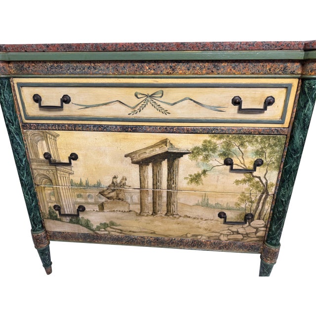 Antique Neoclassical Italian School Green Faux Painted Rouge Marble Chests - A Pair For Sale - Image 14 of 18