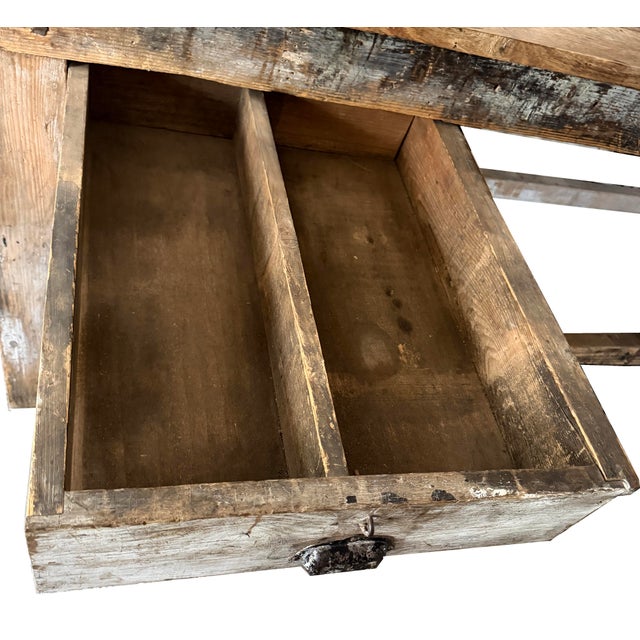 Exceptional 9 Ft Antique French Primitive 2-Drawer Work Table For Sale - Image 11 of 16