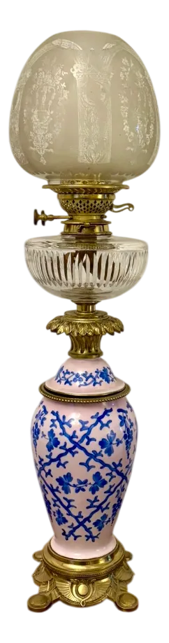 Large Victorian Porcelain Oil Lamp, 1860s