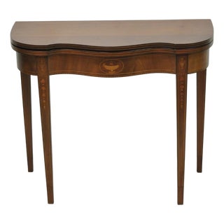 Antique Sheraton Federal Mahogany Urn Inlay Flip Serpentine Console Game Table For Sale