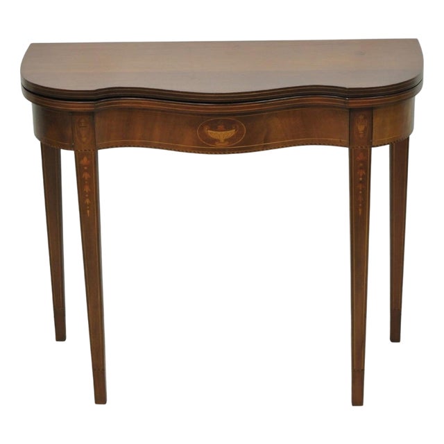 Antique Sheraton Federal Mahogany Urn Inlay Flip Serpentine Console Game Table For Sale