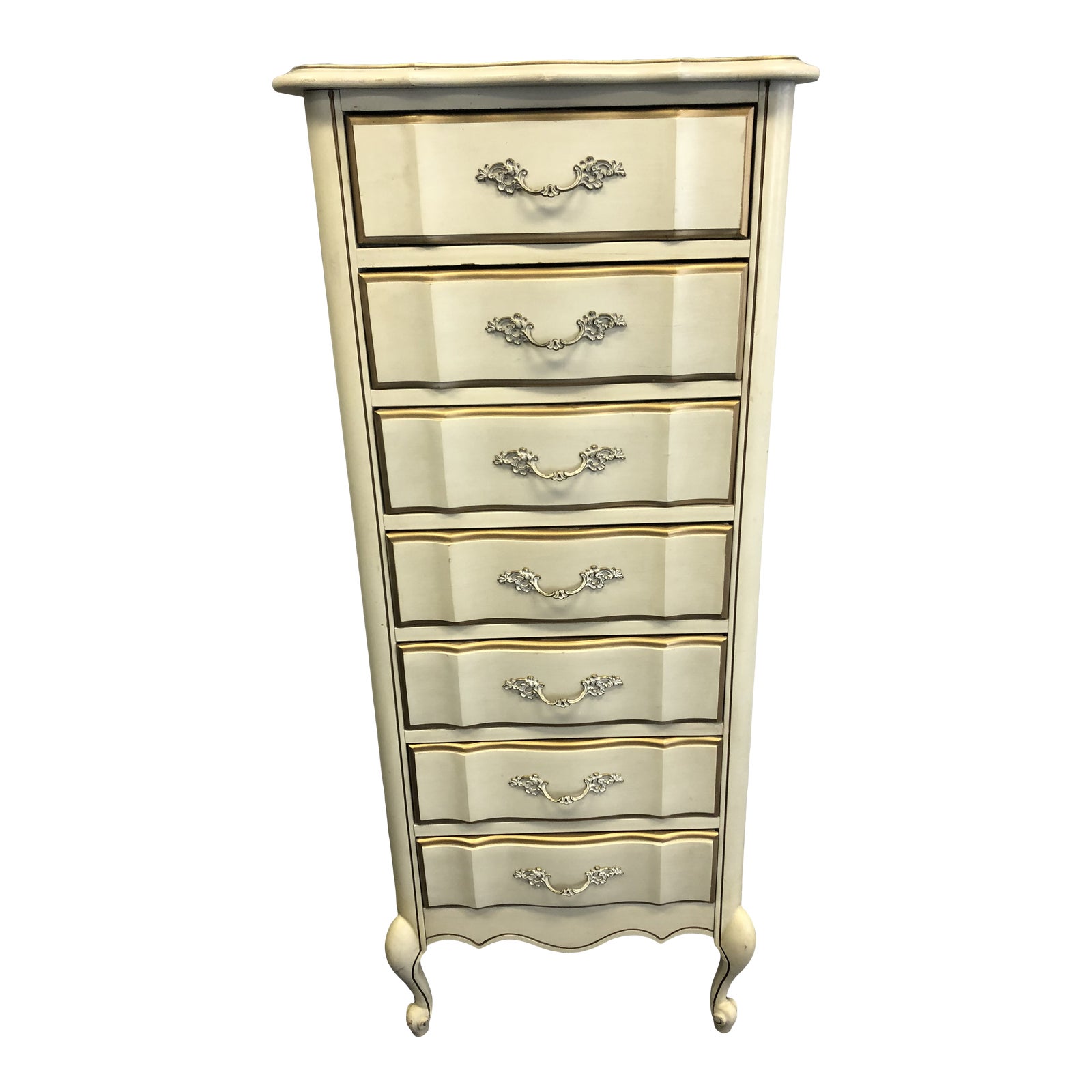 Vintage French Provincial Beige & Gold Tall Lingerie Chest in the