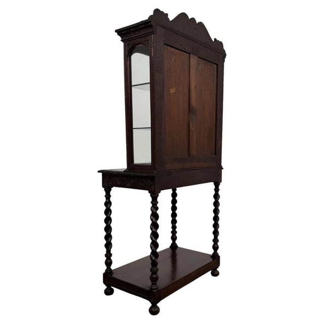 Antique English Carved Oak Cabinet with Barley Twist Legs For Sale - Image 10 of 12