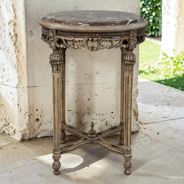 French Antique French Louis XVI Stripped Marble Top Occasional Table For Sale - Image 3 of 18