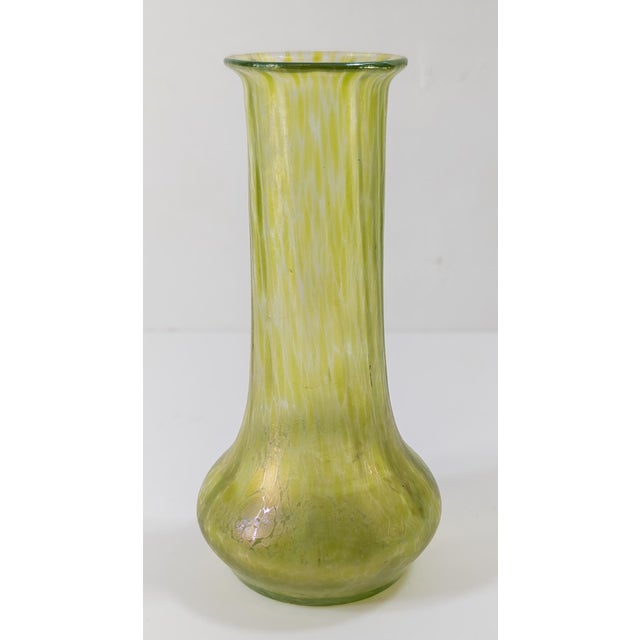 Early 20th Century Loetz Type Art Nouveau Green Iridescent Glass Vase For Sale - Image 4 of 9