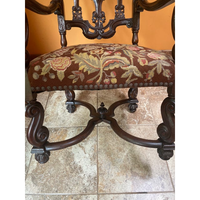 Antique Gothic Jacobean Style Carved Ornate Walnut Throne Accent Chair For Sale - Image 10 of 11
