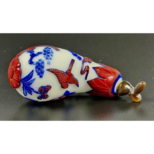 Art Deco Early 20th Century Chinese Hand Carved Multi-Color Peking Glass Eggplant Snuff Bottle - Layered Relief For Sale - Image 3 of 7
