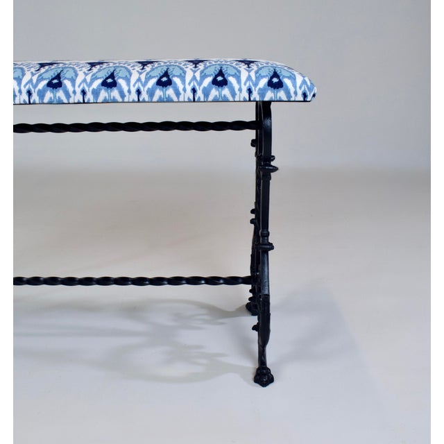 Antique Cast Iron Window Bench, Victorian, Ikat Upholstery, Usa For Sale - Image 10 of 11