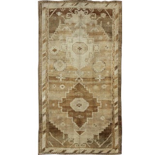 Vintage Turkish Oushak Gallery Rug in Shades of Camel, Brown, and Soft Cream For Sale