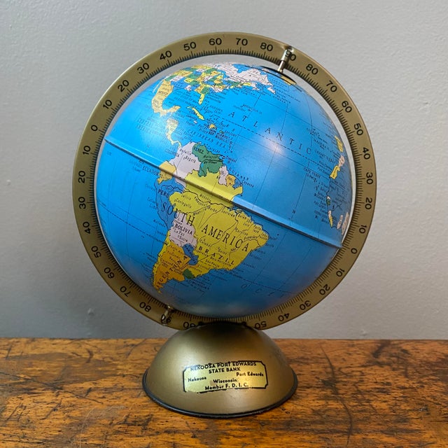 Mid 20th Century Vintage Replogle Metal Globe Bank Chairish