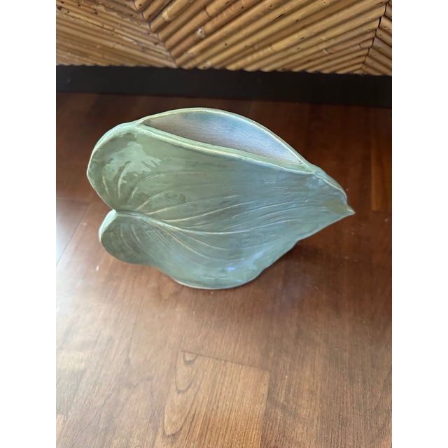 Vintage Signed Leaf Shaped Glazed Ceramic Vase For Sale - Image 4 of 13