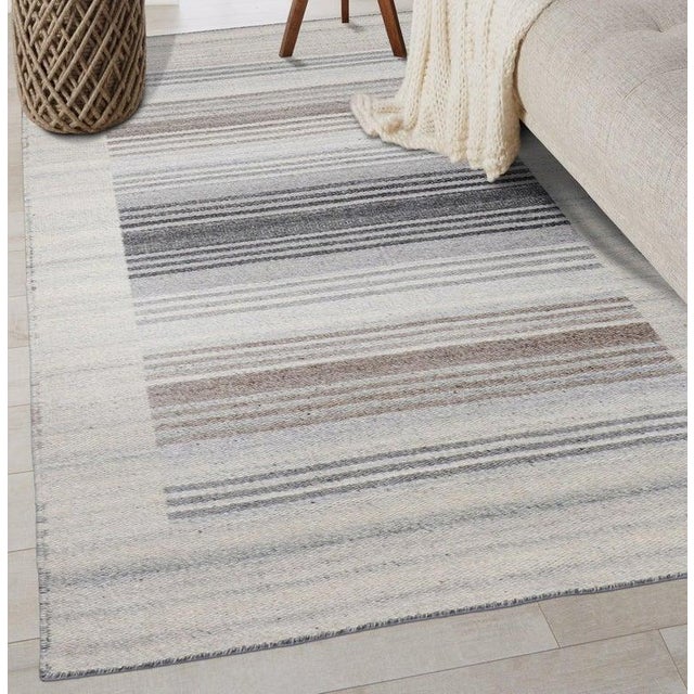 3x5 Gray Handwoven Wool Viscose Subtle Banding Geometric Modern Carpet Rug For Sale - Image 10 of 11