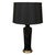 A striking pair of tall table lamps featuring a sleek, columnar silhouette finished in a dramatic black crackle glaze. The...